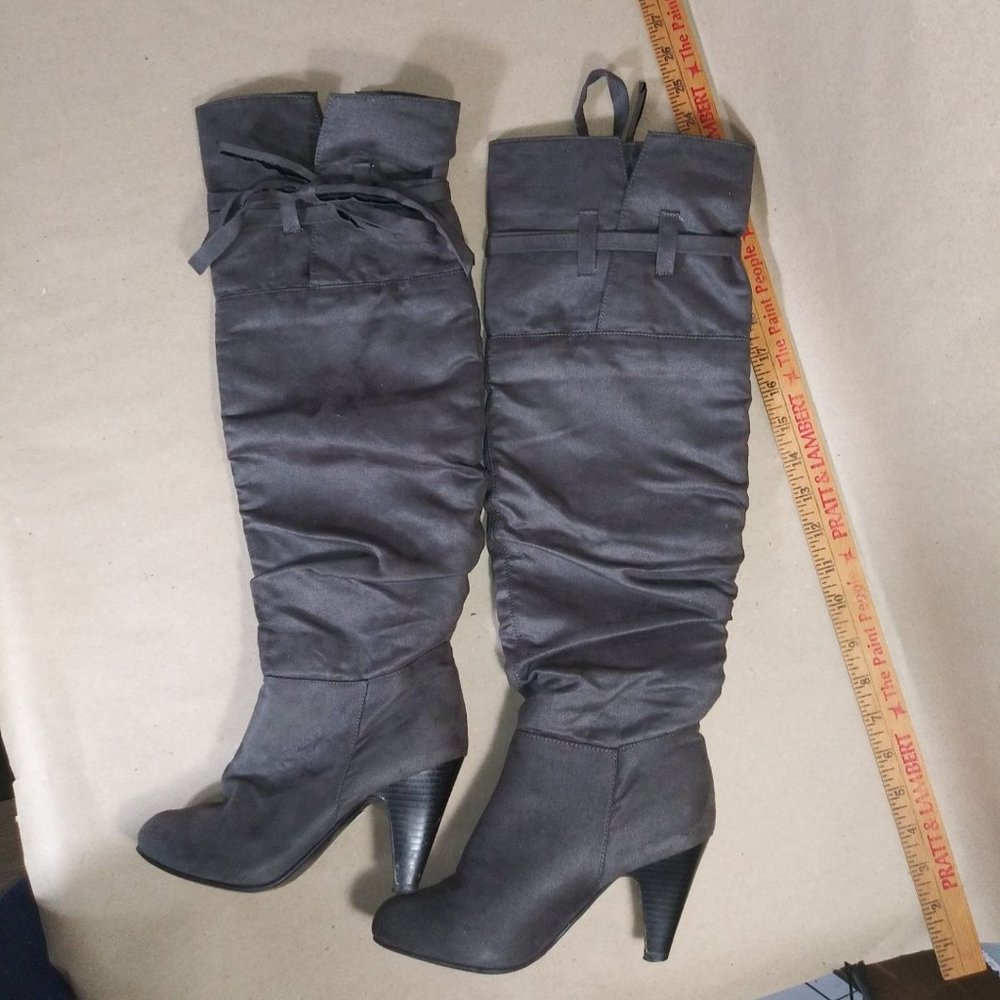 Gray Suede Long Heeled Boots Size 6.5